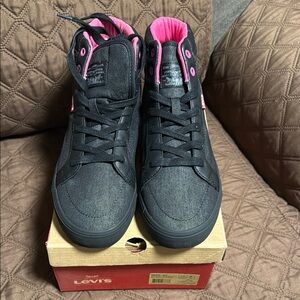 Levi's Black and Pink Sneakers with Suede Upper